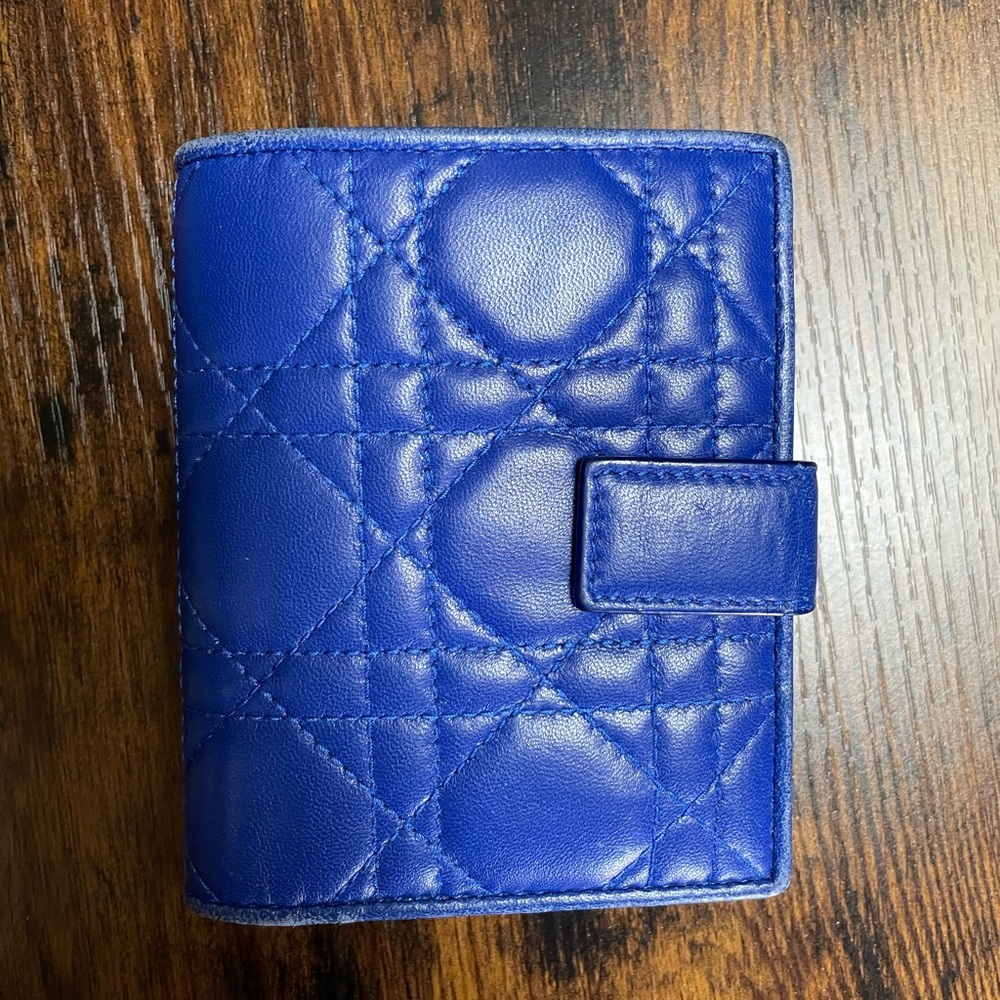 Christian Dior Quilt Lambskin Cannage Lady Dior Eden Wallet Blue